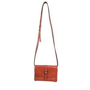 PATRICIA NASH Embossed Orange Tooled Leather Small Crossbody Bag